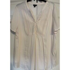 Torrid 1X Peasant Blouse Top Laced Front Beige Vertical Striped Flutter